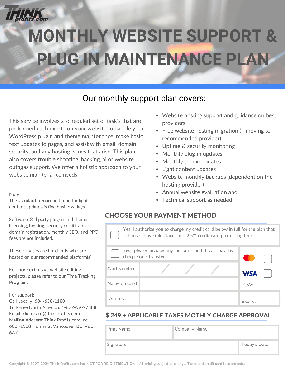 Monthly Website Support & Plug-In Maintenance Plan